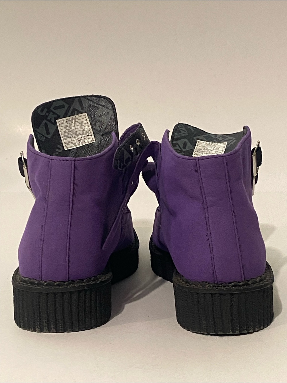 T.U.K. Purple Triple Buckle Pointed Creepers Men 7 Women 9 NWOT Goth Punk - Picture 10 of 12